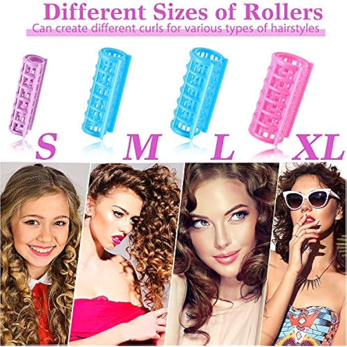WILLBOND 44 Count Plastic Hair Rollers Self Grip Curlers Clip On Rollers No Heat Curlers for DIY Hairdressing, 4 Sizes - Image 5